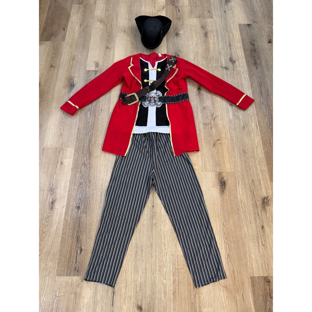 Pirate Costume Kids Large Red Striped 3pc Set Halloween Buccaneer Lights Up